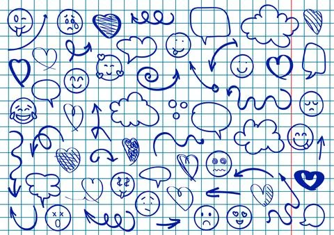 Doodles Different Shapes And Elements Drawn With Marker Illustrazione stock