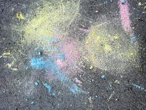 Doodles drawn on asphalt with colored chalks Stock Photos