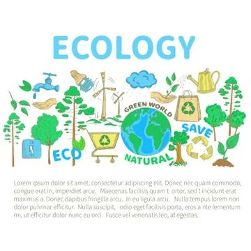 Doodles Ecology Set Stock Illustration