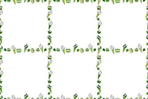 Doodles elements hand drawn frames. Seamless. Illustration in white, green and b Stock Illustration