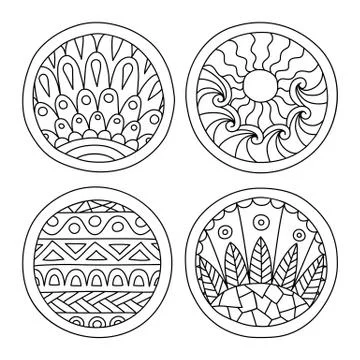Doodles filled circles set. Stock Illustration