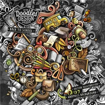 Doodles graphic Back to School vector illustration. Creative art background. Stock Illustration