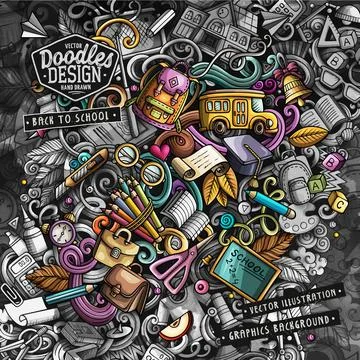 Doodles graphic Back to School vector illustration. Stock Illustration