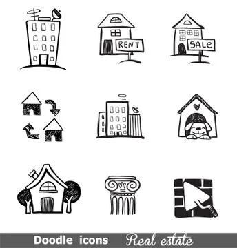 Doodles icons real estate Stock Illustration