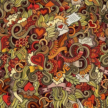 Doodles Love vector seamless pattern Stock Illustration
