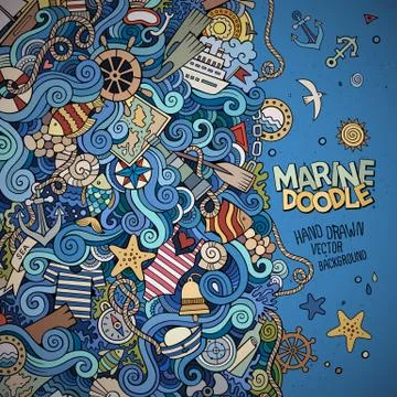Doodles marine nautical vector border Stock Illustration