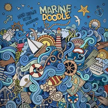 Doodles marine nautical vector border Stock Illustration