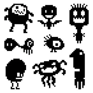 Doodles monster pixel 8-bit pattern, Vector Illustration of pixel art. 库存插图