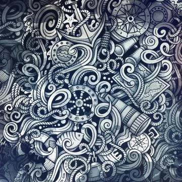 Doodles Nautical illustration. Creative marine background Stock Illustration