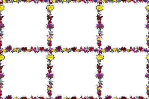 Doodles pattern style. Seamless pattern. Raster. Decorative vintage frames and b Stock Illustration