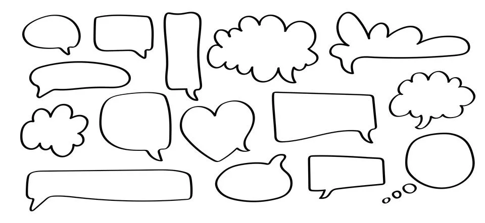 Doodles Set of Speech Bubbles in Modern Minimalistic Style Stock Illustration