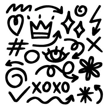 Doodles sketch scribble hand drawn handmade pencil pen marker set. Vector Stock Illustration