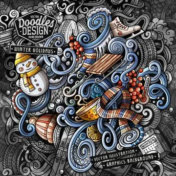Doodles vector Winter graphics illustration. Colorful wallpaper. Illustrazione stock