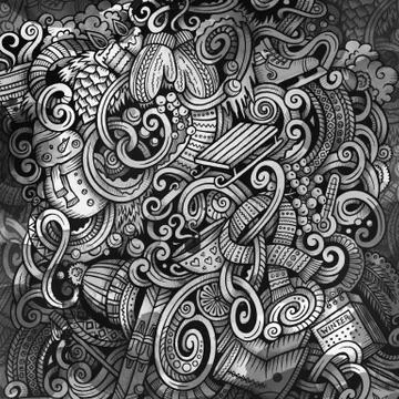 Doodles Winter graphics illustration. Creative cold season art background. Illustrazione stock
