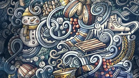 Doodles Winter graphics illustration. Creative cold season art background. Illustrazione stock