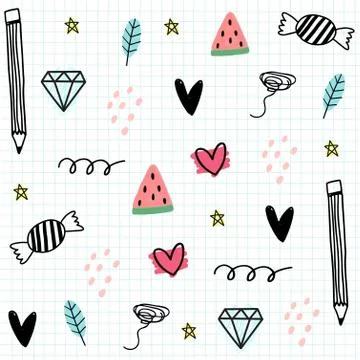 Dooldle hand drawn on grid background Stock Illustration