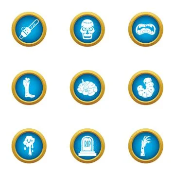 Doom icons set, flat style Stock Illustration