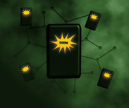 Doom scroling on mobile cellphone network dark green smoke background Stock Illustration