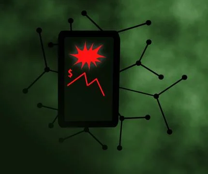 Doom scroling on mobile cellphone network dark green smoke background Stock Illustration