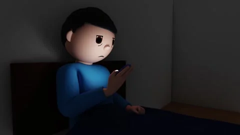 Doom Scrolling in Bed, 3D animation, 4K Stock Footage 336248625