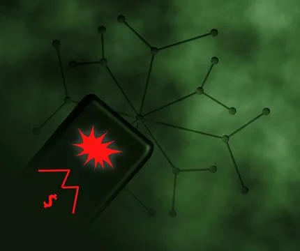 Doom scrolling on mobile cellphone network dark green smoke background Stock Illustration