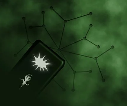 Doom scrolling on mobile cellphone network dark green smoke background Stock Illustration