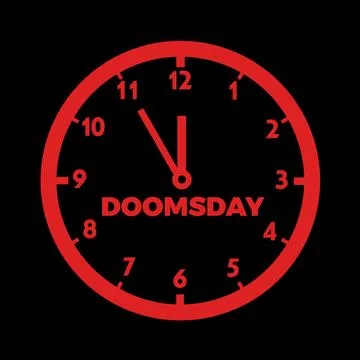 Doomsday clock - countdown to global disaster, catastrophe.and apocalypse. Ve Illustrazione stock