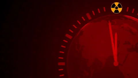 Doomsday Clock. Spinning Holography of Planet Earth. 4k Background Vidéo 231323876