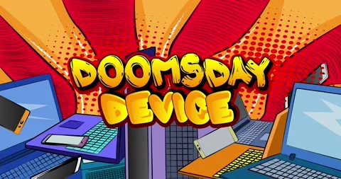 Doomsday Device. Comic book word text moving back and forth Stock Footage 161000014