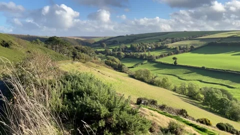 The Doone Valley and the distant Oare Church, Exmoor, England, UK Stock Footage 288839945