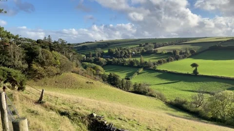 The Doone Valley and the distant Oare Church, Exmoor, England, UK Video stock 288839946