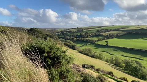 The Doone Valley and the distant Oare Church, Exmoor, England, UK Video stock 288840083