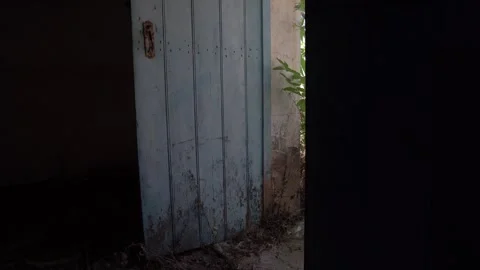 Door in abandoned old stone house at the mountain Stock-Footage 344603689