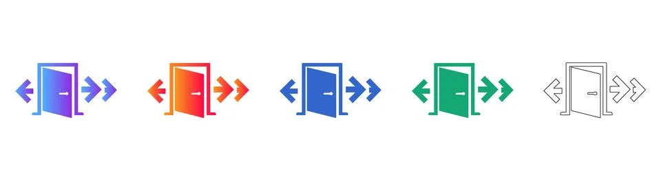 Door Access and Exit Icon Set Stock Illustration