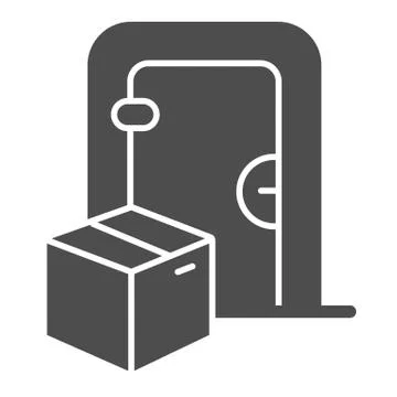 Door and cardboard package solid icon, Logistics delivery symbol, parcel box Stock Illustration