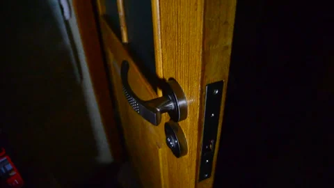 Door and lock in the dark in the apartment and room Stock Footage 327842250