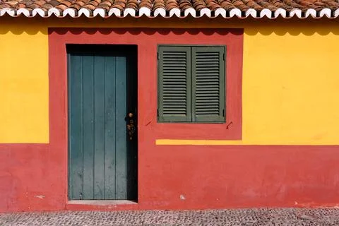 Door and traditional house, Funchal, Madeira Island, Portugal Stock Photos