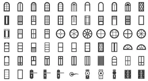 Door and window installation icon set, solid style Stock Illustration
