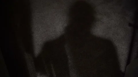 Door being opened to reveal the a shadow of a man Stock Footage 149907728