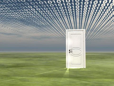Door in binary code Doorway in landscape with binary streaming Copyright: ... 스톡 사진