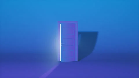 A door with a bright light. The concept of moving to a new bright future Stock Footage 157723993