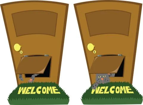 Door with a cat flap Stock Illustration