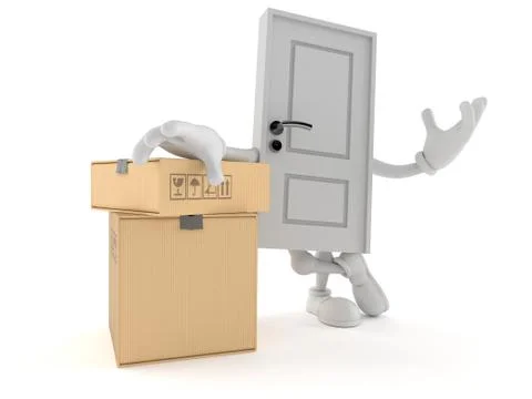 Door character with stack of boxes Illustrazione stock