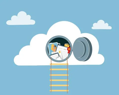 Door to cloud storage is open, personal data is leaked.Cyber crime in internet. Illustrazione stock