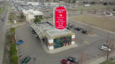 Door Dash delivery only Motion Graphic displayed on top of aerial footage Stock Footage 145867178