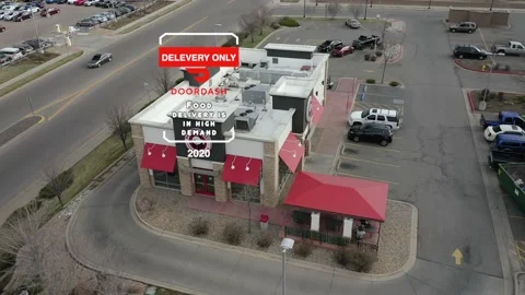 Door Dash Delivery Only Motion Graphic displayed on top of aerial footage Stock Footage 145867198