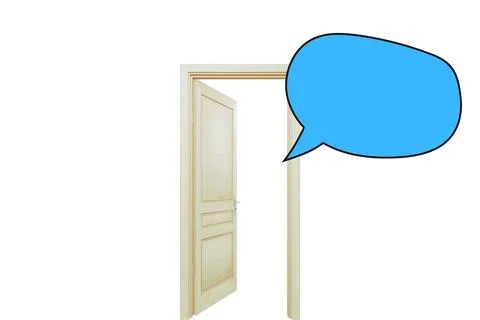 Door emitting blue thought bubbles Stock Illustration