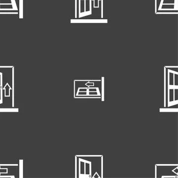 Door, Enter or exit icon sign. Seamless pattern on a gray background. Vector Illustrazione stock
