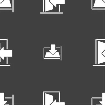 Door, Enter or exit icon sign. Seamless pattern on a gray background. Vector Stock Illustration
