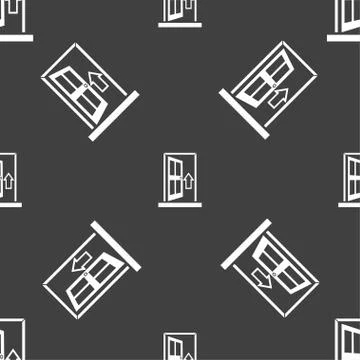 Door, Enter or exit icon sign. Seamless pattern on a gray background. Stock Illustration